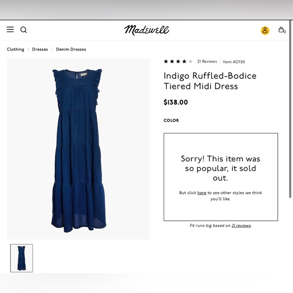 Madewell Indigo Dark Blue Ruffled Bodice Tiered Midi Dress - Picture 5 of 7